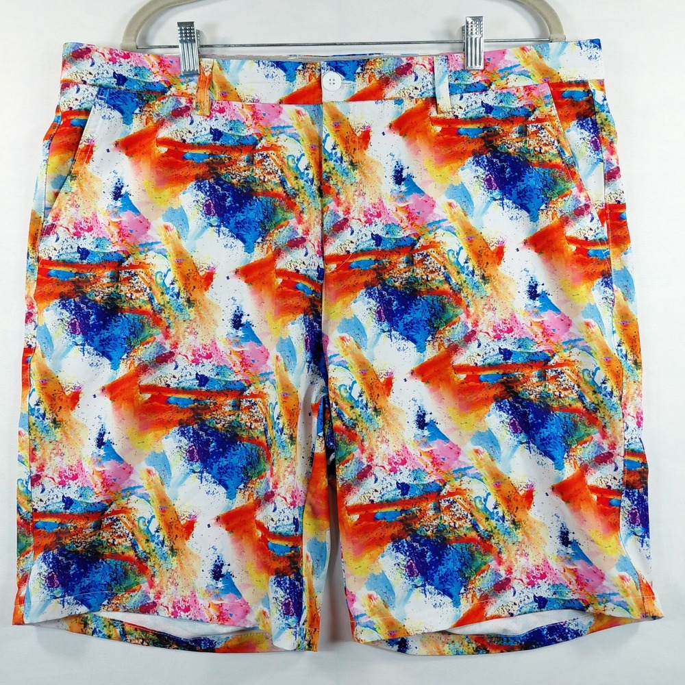 Hreski Mens Abstract Paint Splatter Performance Golf Shorts Multi Color Size 40